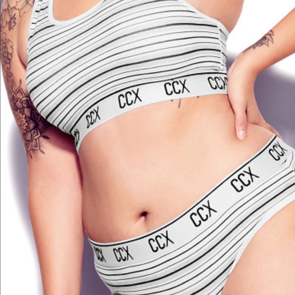 CCX from Hips and curves size M bra and hipster panties. Color Grey stripe